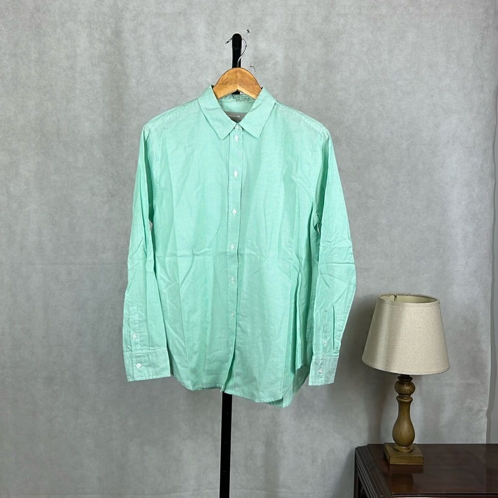 NWT Everlane Mint White Stripped Button Up Dress Shirt